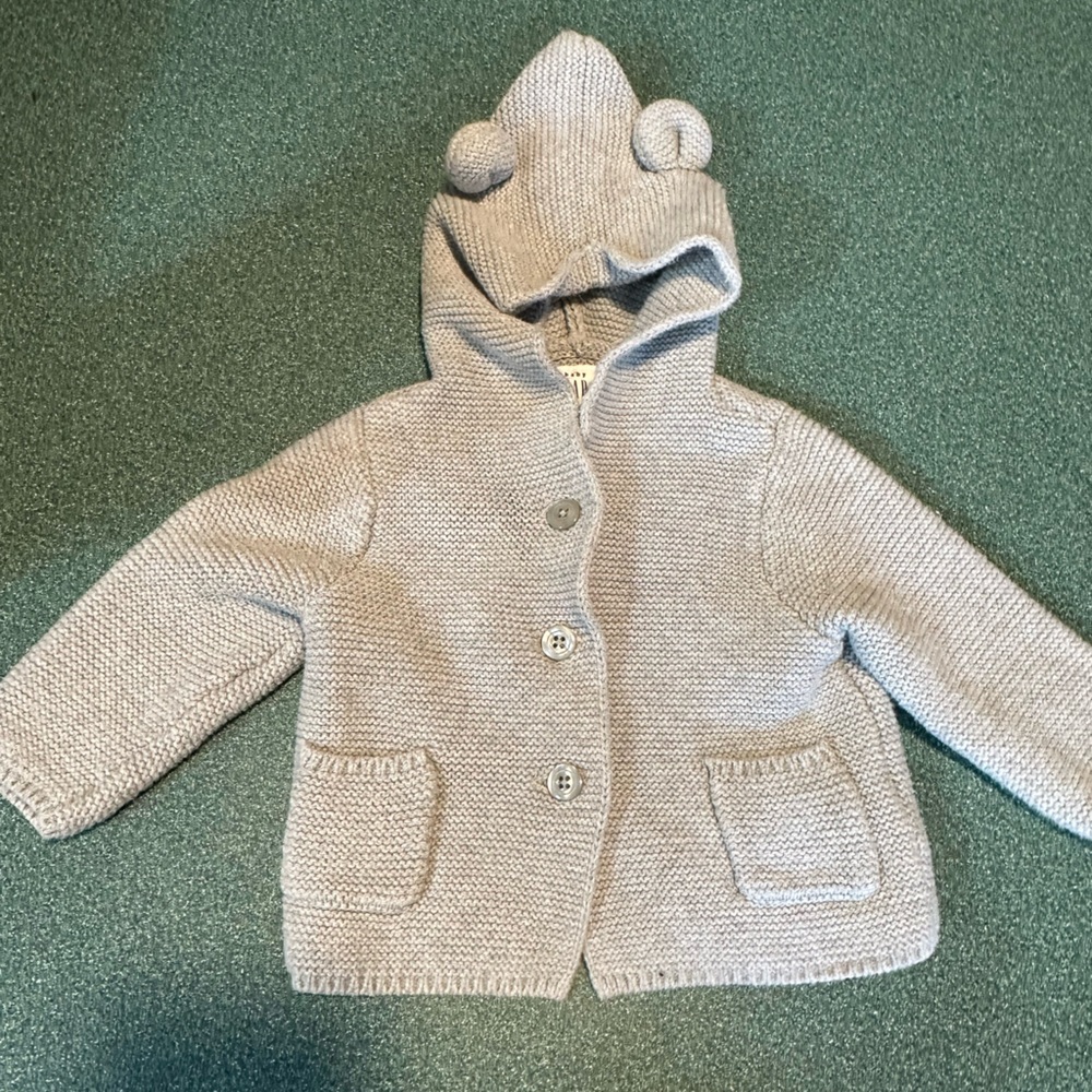 Baby Gap Gray Knit Hooded Cardigan with Ears